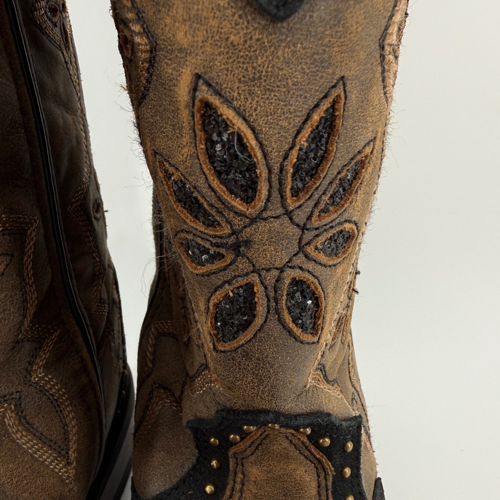 Laredo 5844 Womens Bouquet Square Toe Western Boot Honey Leather Studded 8 M - Picture 4 of 16